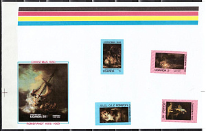 Уганда, 1980,  Рембрандт,  Рождество, Печатный лист, без зубцов